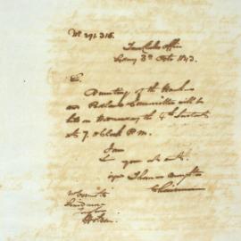 Letter - Notice of meeting of Hawkers and Peddlers Committee, 1843