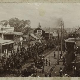 Boer War troops on horses, Parramatta Road Camperdown, circa 1903