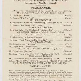 Ephemera - Programme for City of Sydney Orchestra concert at Sydney Town Hall, 1933
