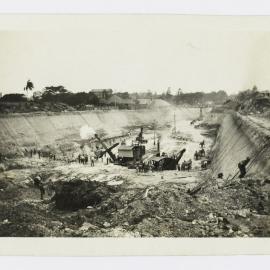 City Railway construction, looking south from St James across Hyde Park Sydney, 1923