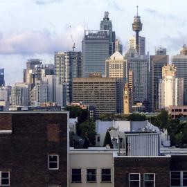 Rachel Forster Hospital and Sydney city skyline, Pitt Street Redfern, 2000