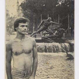 First man on cover of The Sydney Star at Archibald Fountain, Hyde Park Sydney, 1979