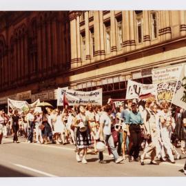 Participants in march for International Women's Day, George Street Sydney, 1988