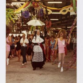 Drag costumes and attendees at Gay Day, Olympic Park Melbourne, 1982