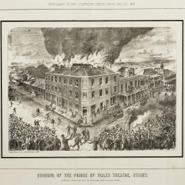 Lithograph - Burning of the Prince of Wales Theatre Sydney, 1872