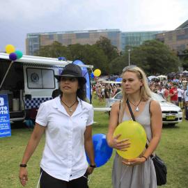 Outside the police photo booth, Victoria Park, Mardi Gras Fair Day, 2013