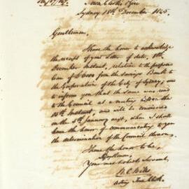 Letter - Acknowledgement of receipt of letter about loan to City of Sydney, 1845