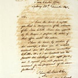 Letter - Appointment of Acting Town Clerk and transmission of account due by Mr Dawson, 1845