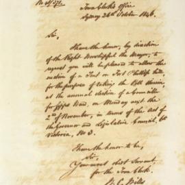 Letter - Request for tent on Fort Phillip hill for annual election for Gipps Ward, 1846