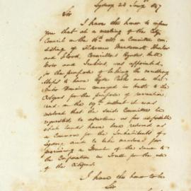 Letter - Establishment of Committee to convey Hyde Park and Domain in trust to citizens, 1847