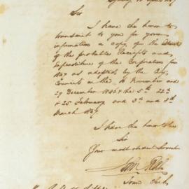 Letter - Transmission of Estimates of probable Receipts and Expenditur for the year 1847, 1847
