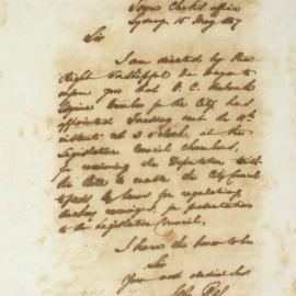 Letter - Date appointed for Deputation with Hackney Coach and Carriage Bill, 1847