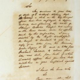 Letter - Reply to letter about M Golden's appointment in planning St Mary's Catholic Chapel, 1847