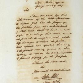 Letter - Notice of scarcity of iron and effect on procuring piping for Pitt Street South, 1847