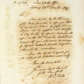 Letter - Notice of agreement for citizens supplied with water by special contract, 1847