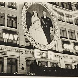 Mark Foys Limited decorated for royal visit of Queen Elizabeth II, Liverpool Street Sydney, 1954