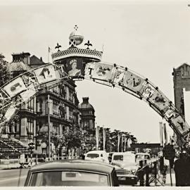 Decorations for royal visit of Queen Elizabeth II, Macquarie Street Sydney, 1954