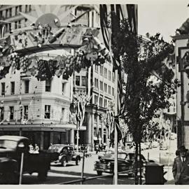 Street decorations for royal visit of Queen Elizabeth II, Bridge Street Sydney, 1954