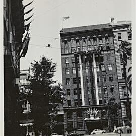 Wall House decorated for royal visit of Queen Elizabeth II, Loftus Street Sydney, 1954