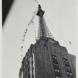 AWA Tower decorated for royal visit of Queen Elizabeth II, York Street Sydney, 1954