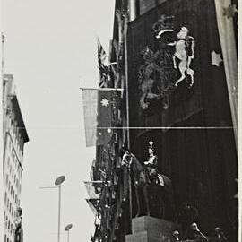 Street decorations for royal visit of Queen Elizabeth II, Market Street Sydney, 1954