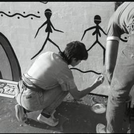 Painting 40,000 Years mural, Lawson Street Redfern, 1983