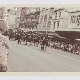 Soldiers on horseback, Waratah Festival Parade, George Street Sydney, 1969