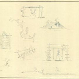 Plan - Sketches of play equipment with children, 1975