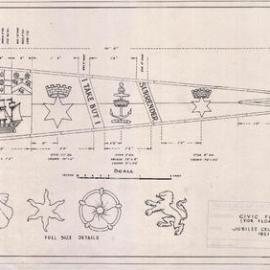 Plan - Civic flag for float, City of Sydney Jubilee celebrations, 1951