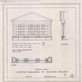 Plan - Existing enclosure of southern balcony, Sydney Town Hall, George Street Sydney, no date