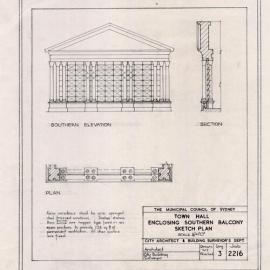 Plan - Enclosing southern balcony, Sydney Town Hall, George Street Sydney, no date