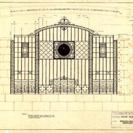 Plan - Wrought iron panel, Sandringham Garden, Hyde Park North, Elizabeth Street Sydney, 1954
