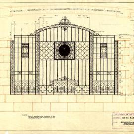 Plan - Gate, Sandringham Memorial Garden in Hyde Park North, Elizabeth Street Sydney, 1954