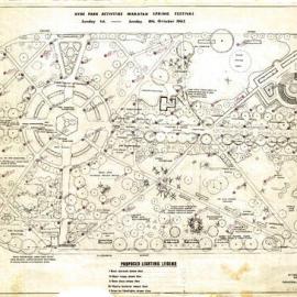 Plan - Waratah Spring Festival activities, Hyde Park North, Elizabeth Street Sydney, 1967