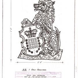 Plan - Yale of Beaufort decoration Queen Mother visit, Sydney Town Hall, George Street Sydney, 1958