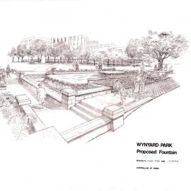 Plan - Perspective sketch for a proposed water fountain, Wynyard Park, York Street Sydney, 1982