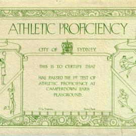 Plan - Certificate of athletic proficiency at Camperdown Park playground, no date