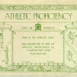 Plan - Certificate of athletic proficiency at Camperdown Park playground, no date
