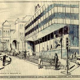 Plan - Perspective of cascades, sculptures and fountains, Martin Place Sydney, 1970