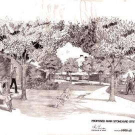 Plan - Perspective sketch for a proposed park, Wimbo Reserve, Bourke Street Surry Hills, 1979