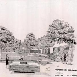 Plan - Perspective sketch for a proposed park, Wimbo Reserve, Bourke Street Surry Hills, 1979