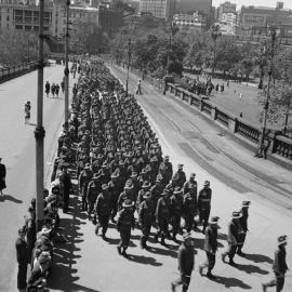 Site Fence Image - AIF troops marching towards Central Station, Haymarket, 1940