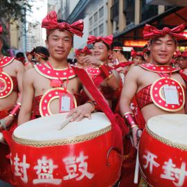 Group of drummers in costume, Chinese New Year Parade, Sydney, 2009
