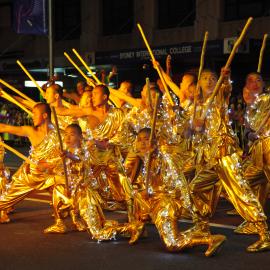 Perfomers in gold, Chinese New Year Parade, George Street Sydney, 2009