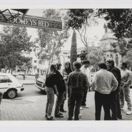 Group of people standing outside the Lord Wolseley Hotel, Bulwara Road Ultimo, 1992