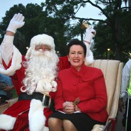 Santa Claus ringing a bell and Lord Mayor Clover Moore, Hyde Park, 2008