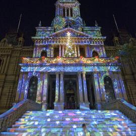 Starburst theme, Sydney Town Hall with Christmas lights, 2008