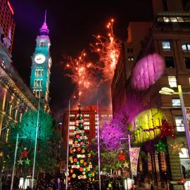 Fireworks and the Christmas tree at Martin Place Christmas Concert, 2011