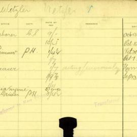 Staff Card - Wetzler, A - employed 1913-1921