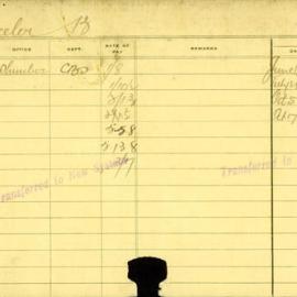 Staff Card - Wheeler, B - employed 1917-1920